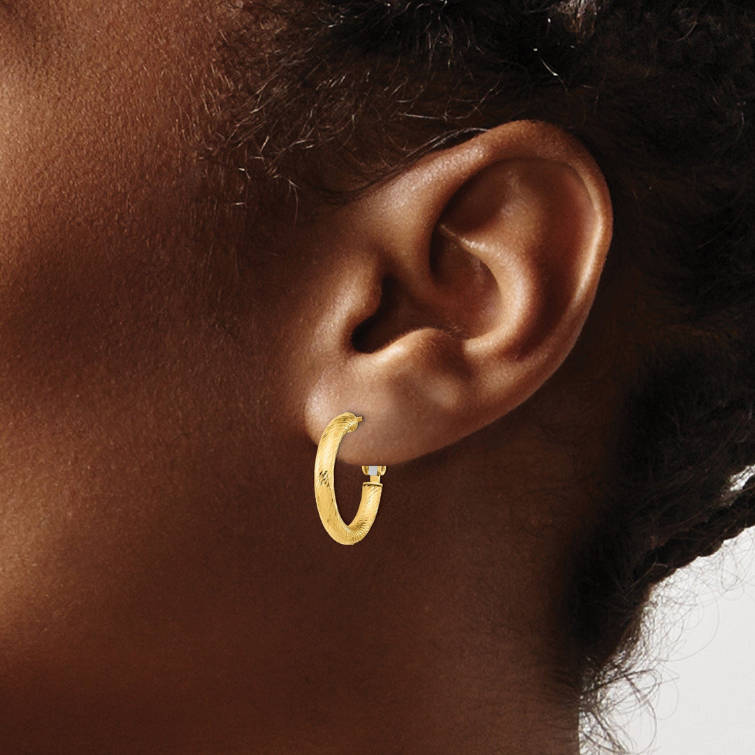 Lovely Rita's Earrings 14k Yellow Gold D.C Round Omega Hoop Earrings