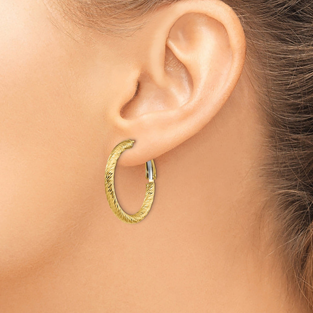 Lovely Rita's Earrings 14k Yellow Gold D.C Round Omega Hoop Earrings