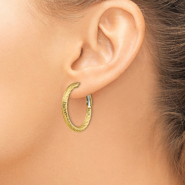 Lovely Rita's Earrings 14k Yellow Gold D.C Round Omega Hoop Earrings