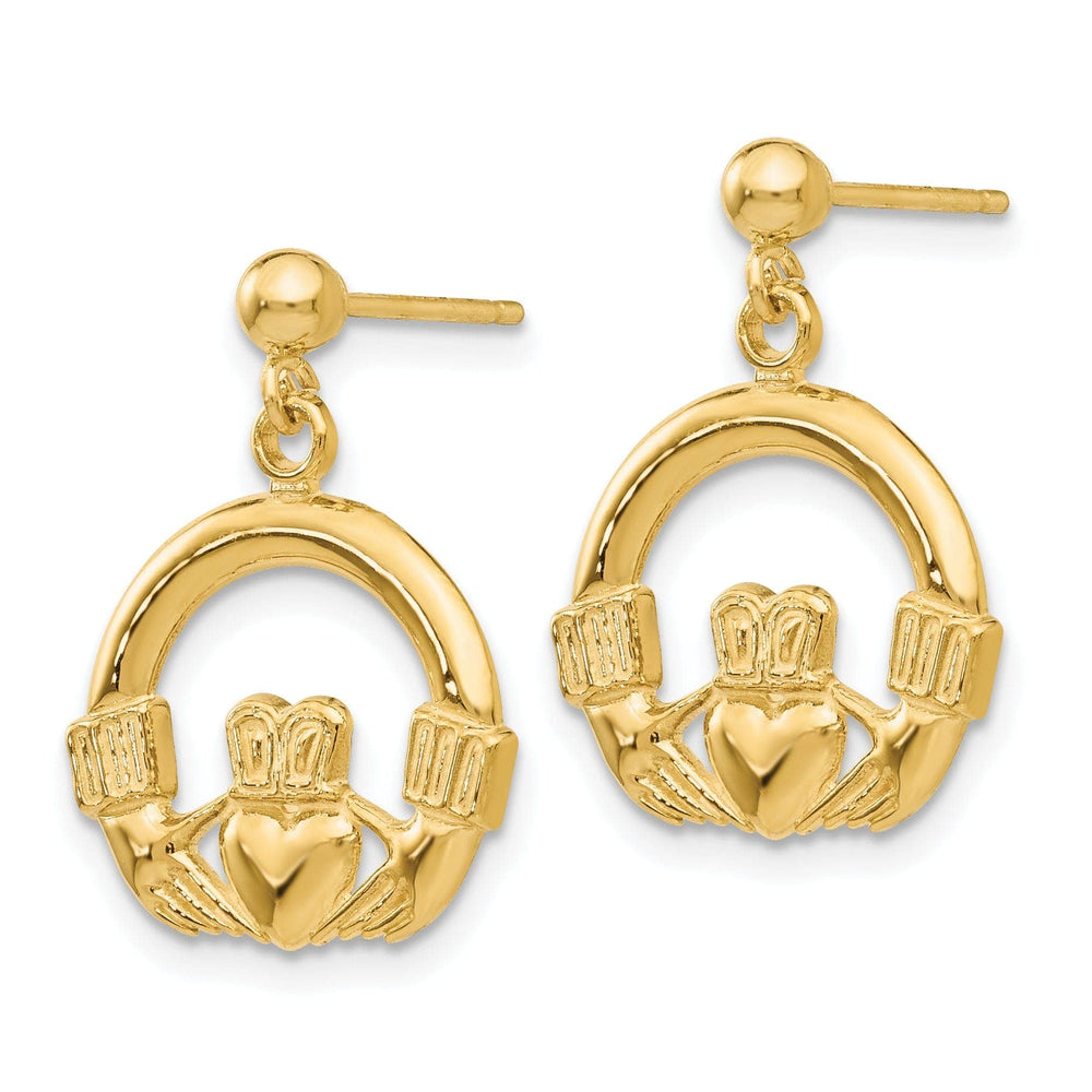 Lovely Rita's Earrings 14k Yellow Gold Dangling Claddagh Post Earrings