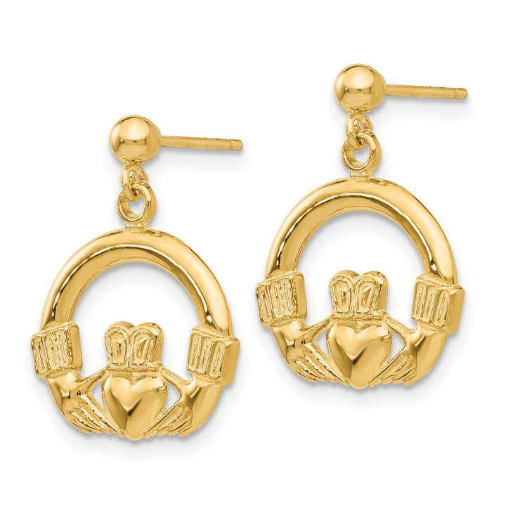 Lovely Rita's Earrings 14k Yellow Gold Dangling Claddagh Post Earrings