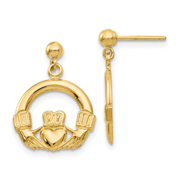Lovely Rita's Earrings 14k Yellow Gold Dangling Claddagh Post Earrings