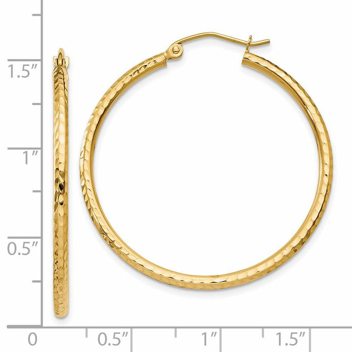 Lovely Rita's Earrings 14k Yellow Gold Diamond Cut 2MM Hoop Earrings