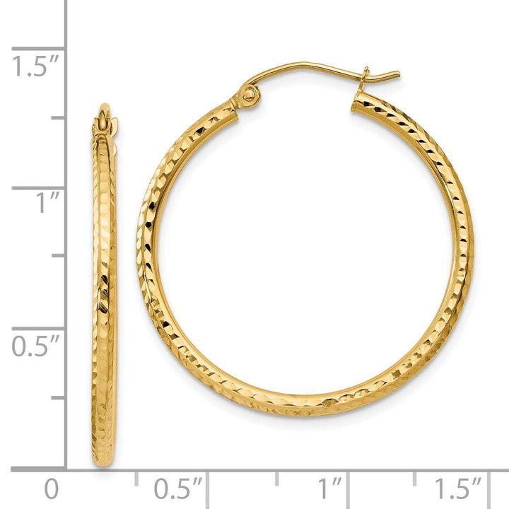 Lovely Rita's Earrings 14k Yellow Gold Diamond Cut 2MM Hoop Earrings