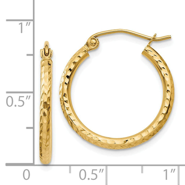 Lovely Rita's Earrings 14k Yellow Gold Diamond Cut 2MM Hoop Earrings