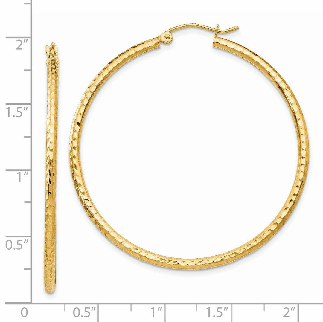Lovely Rita's Earrings 14k Yellow Gold Diamond Cut 2MM Hoop Earrings