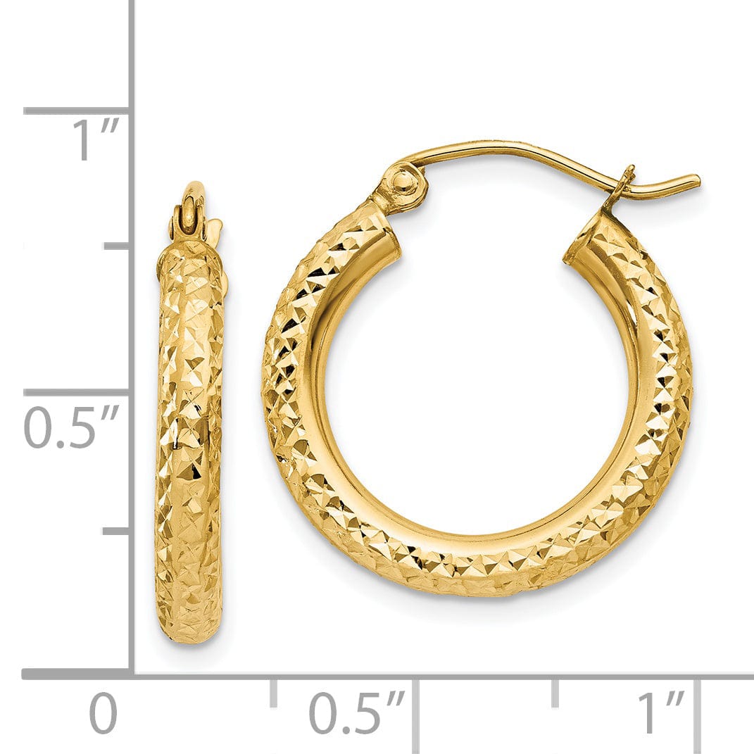 Lovely Rita's Earrings 14k Yellow Gold Diamond Cut 3MM Hoop Earrings