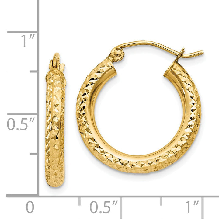Lovely Rita's Earrings 14k Yellow Gold Diamond Cut 3MM Hoop Earrings