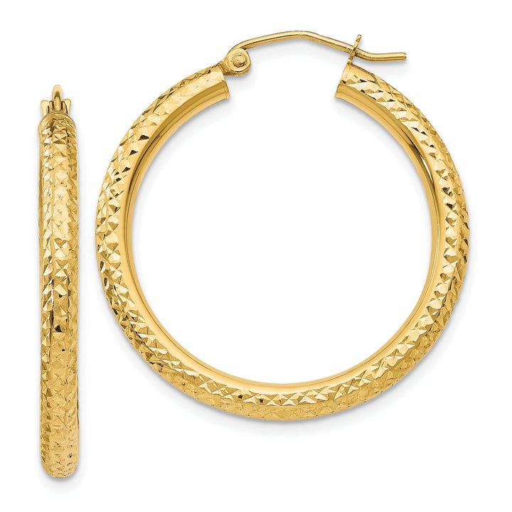 Lovely Rita's Earrings 14k Yellow Gold Diamond Cut 3MM Hoop Earrings