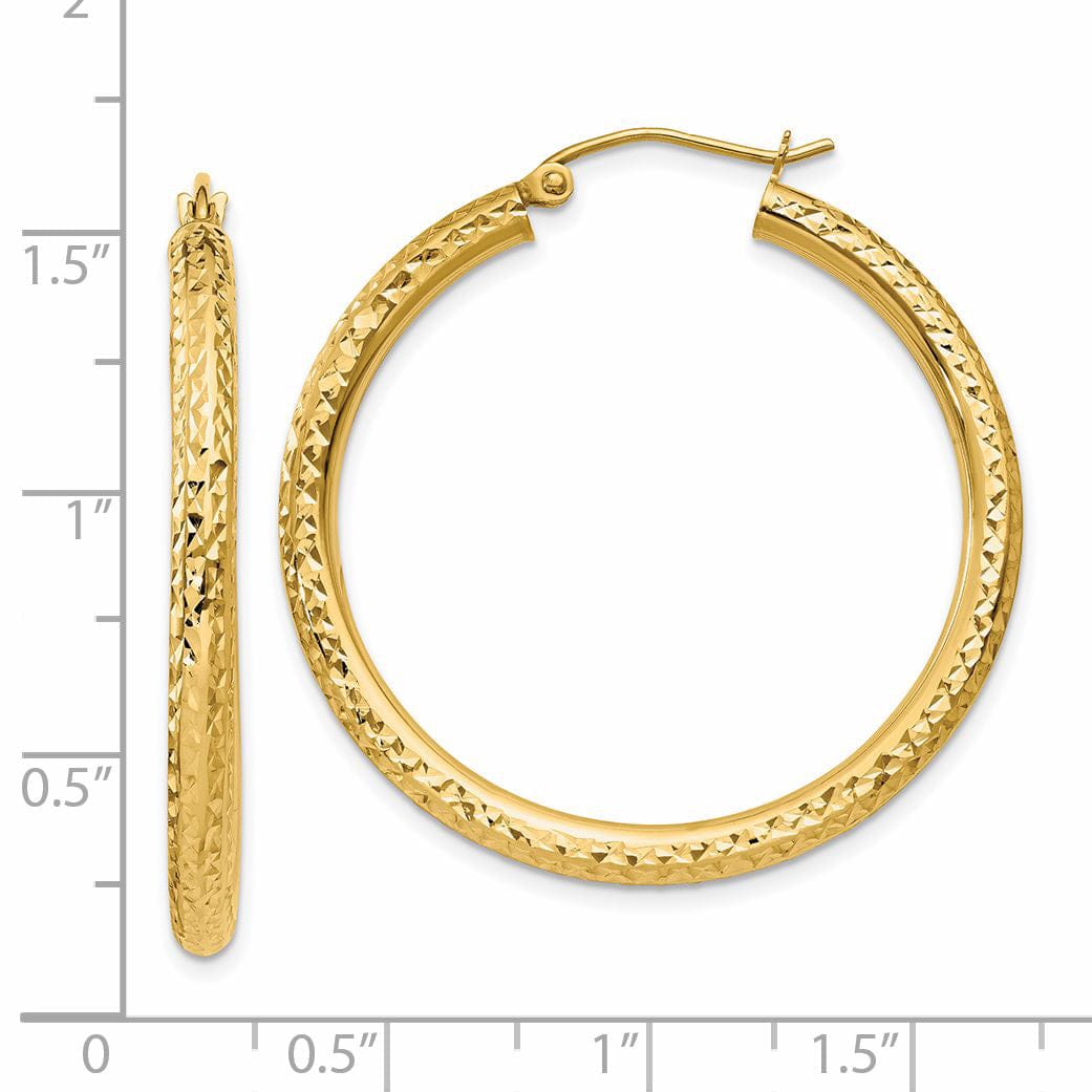 Lovely Rita's Earrings 14k Yellow Gold Diamond Cut 3MM Hoop Earrings