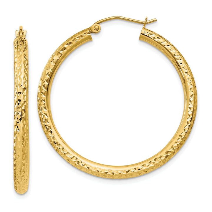 Lovely Rita's Earrings 14k Yellow Gold Diamond Cut 3MM Hoop Earrings