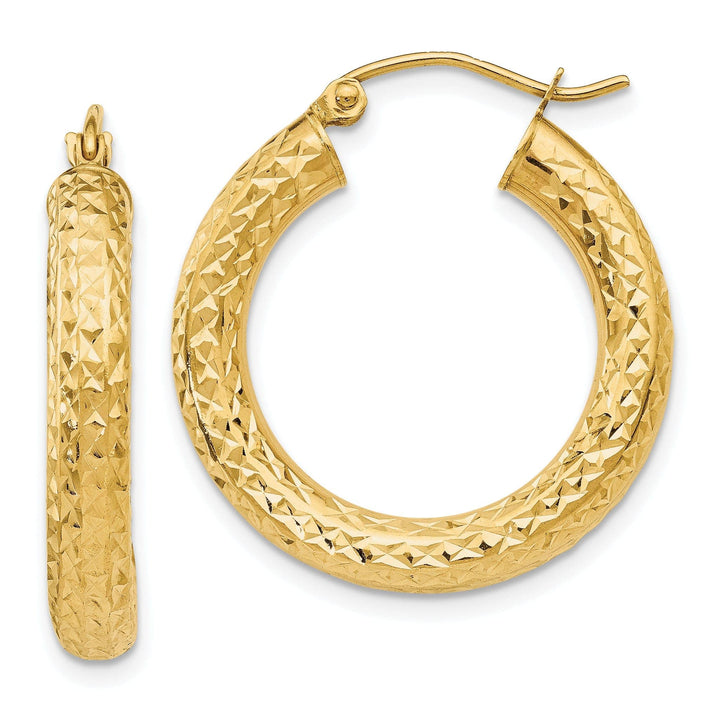 Lovely Rita's Earrings 14k Yellow Gold Diamond Cut 4MM Hoop Earrings
