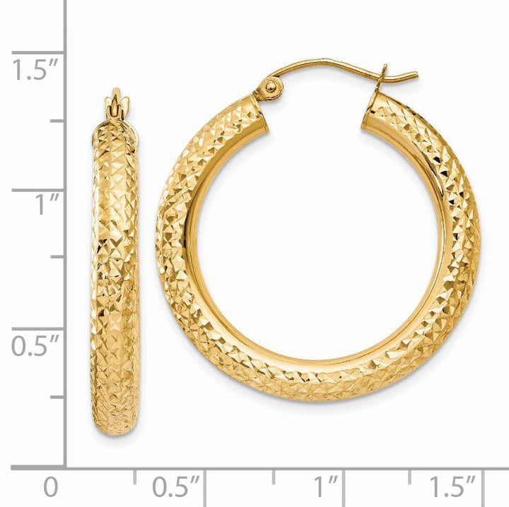 Lovely Rita's Earrings 14k Yellow Gold Diamond Cut 4MM Hoop Earrings