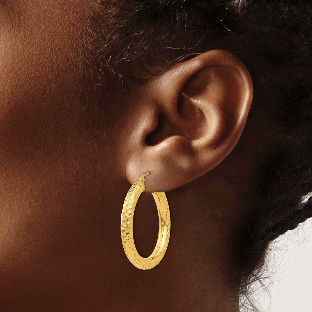 Lovely Rita's Earrings 14k Yellow Gold Diamond Cut 4MM Hoop Earrings