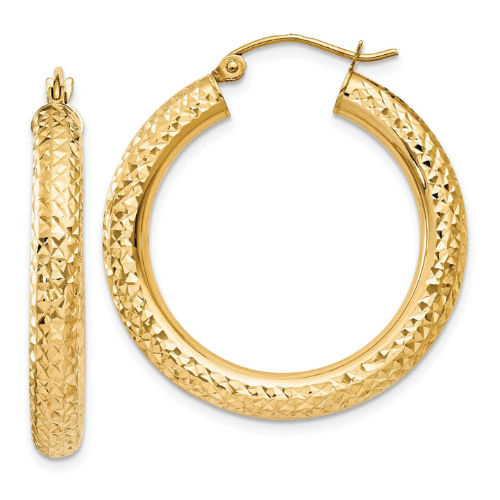 Lovely Rita's Earrings 14k Yellow Gold Diamond Cut 4MM Hoop Earrings