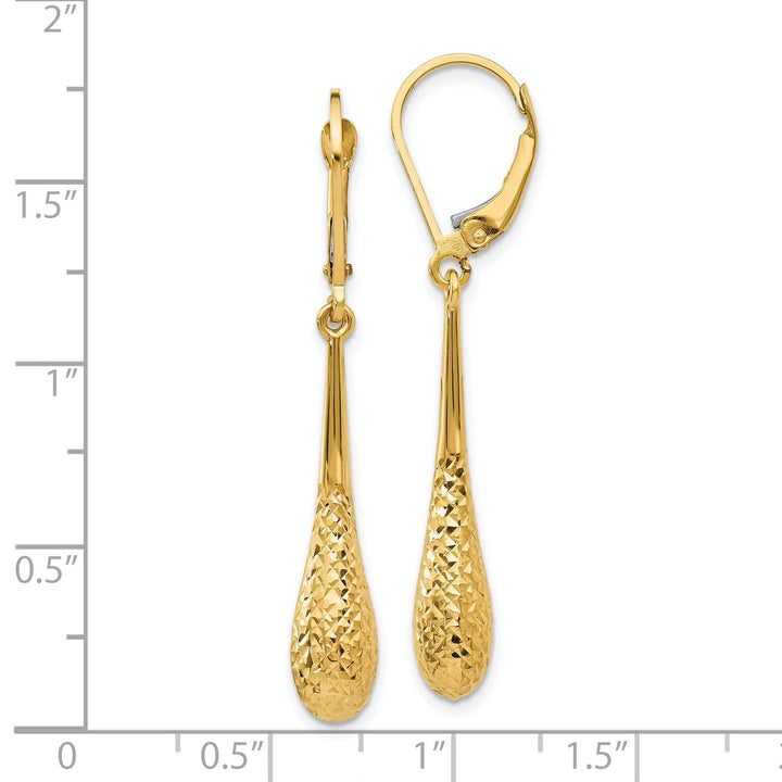 Lovely Rita's Earrings 14k Yellow Gold Diamond Cut Dangle Leverback Earrings