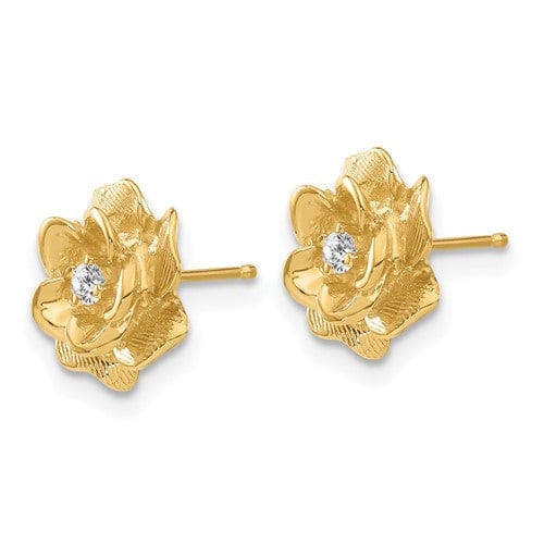 Lovely Rita's Earrings 14k Yellow Gold Diamond Flower Earrings