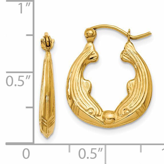 Lovely Rita's Earrings 14k Yellow Gold Dolphin Hoop Earrings