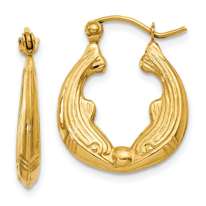 Lovely Rita's Earrings 14k Yellow Gold Dolphin Hoop Earrings