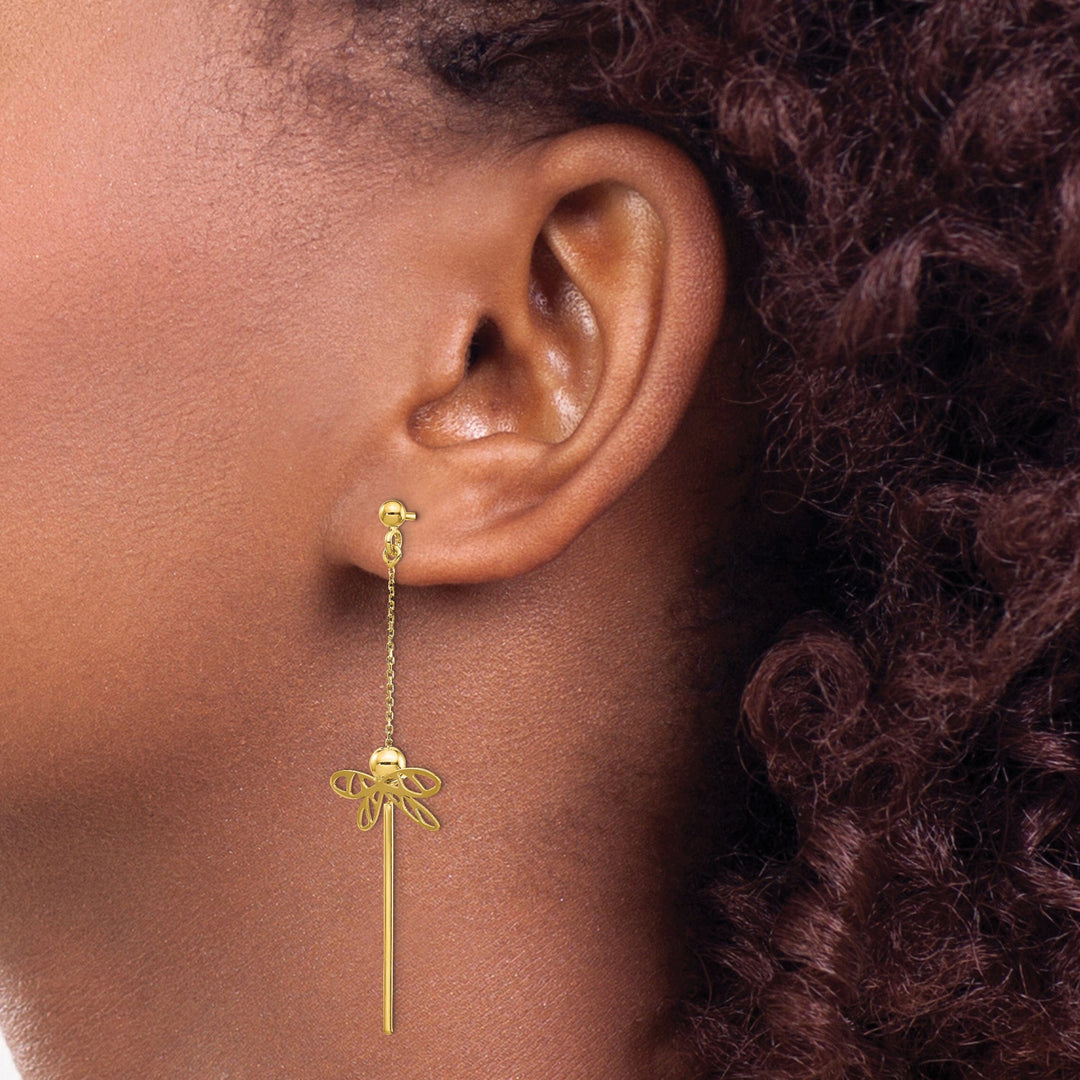 Lovely Rita's Earrings 14k Yellow Gold Dragonfly Post Dangle Earrings