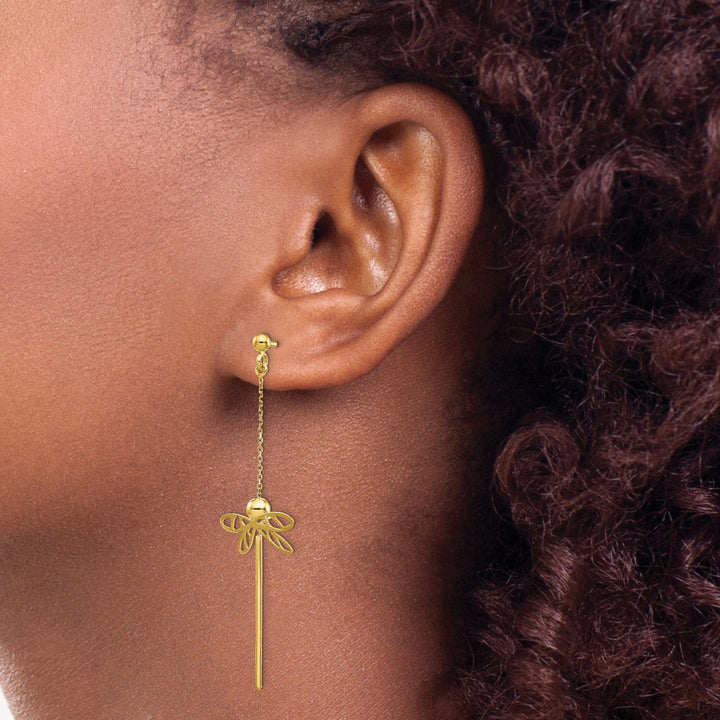 Lovely Rita's Earrings 14k Yellow Gold Dragonfly Post Dangle Earrings