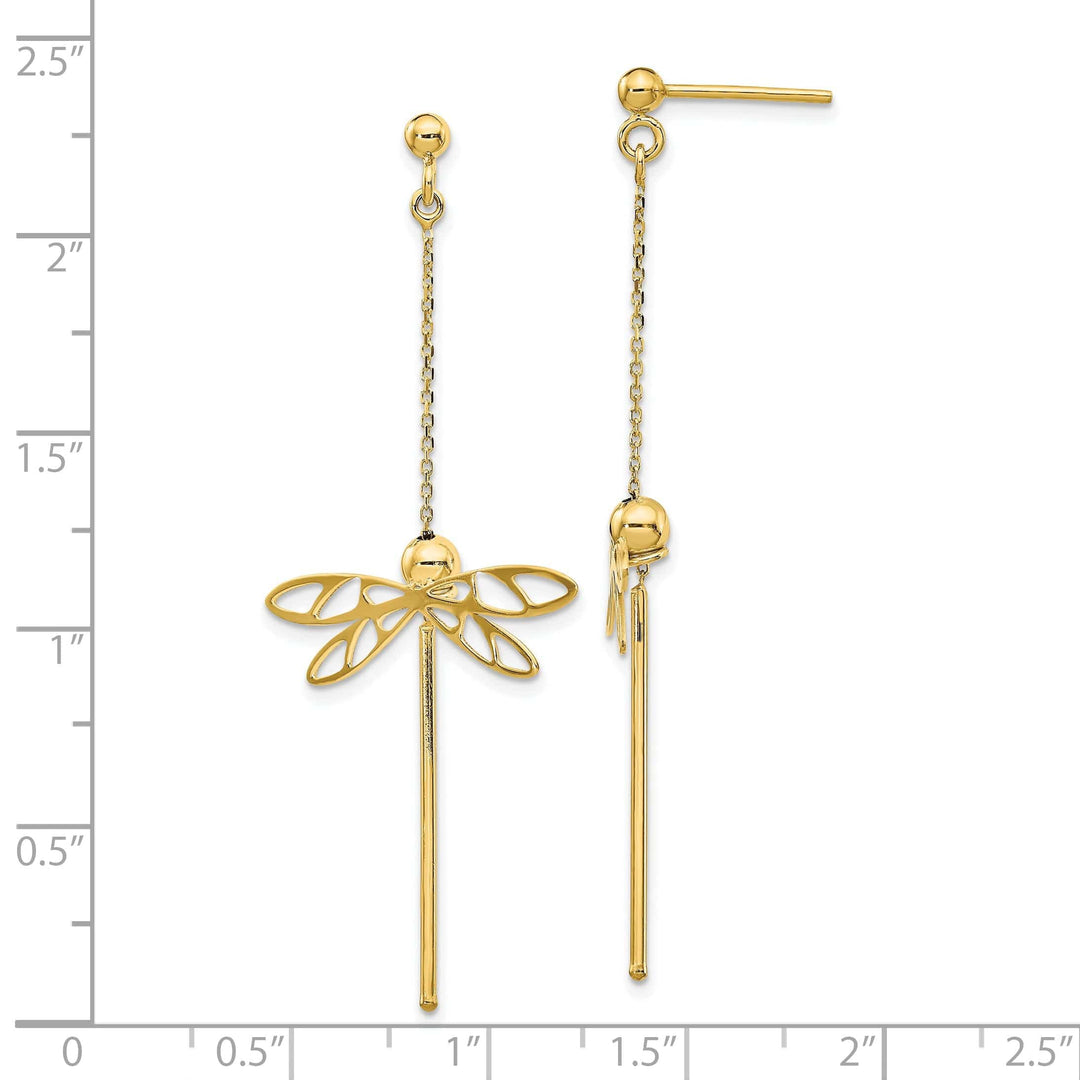 Lovely Rita's Earrings 14k Yellow Gold Dragonfly Post Dangle Earrings