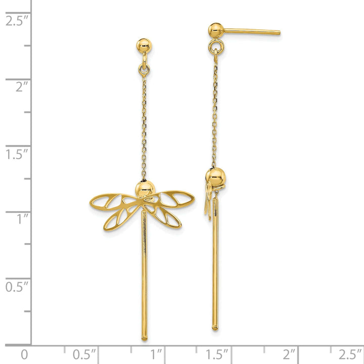 Lovely Rita's Earrings 14k Yellow Gold Dragonfly Post Dangle Earrings