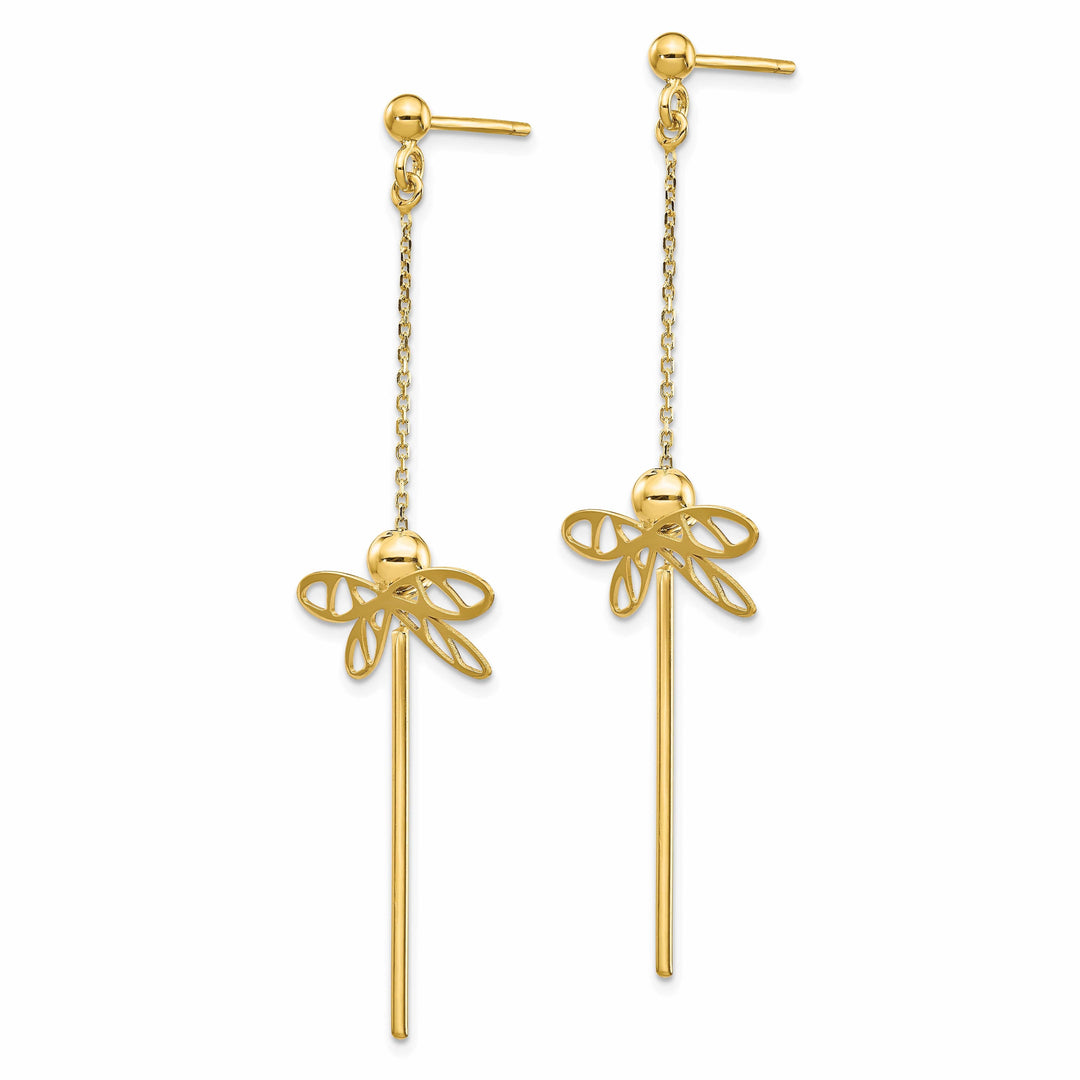 Lovely Rita's Earrings 14k Yellow Gold Dragonfly Post Dangle Earrings