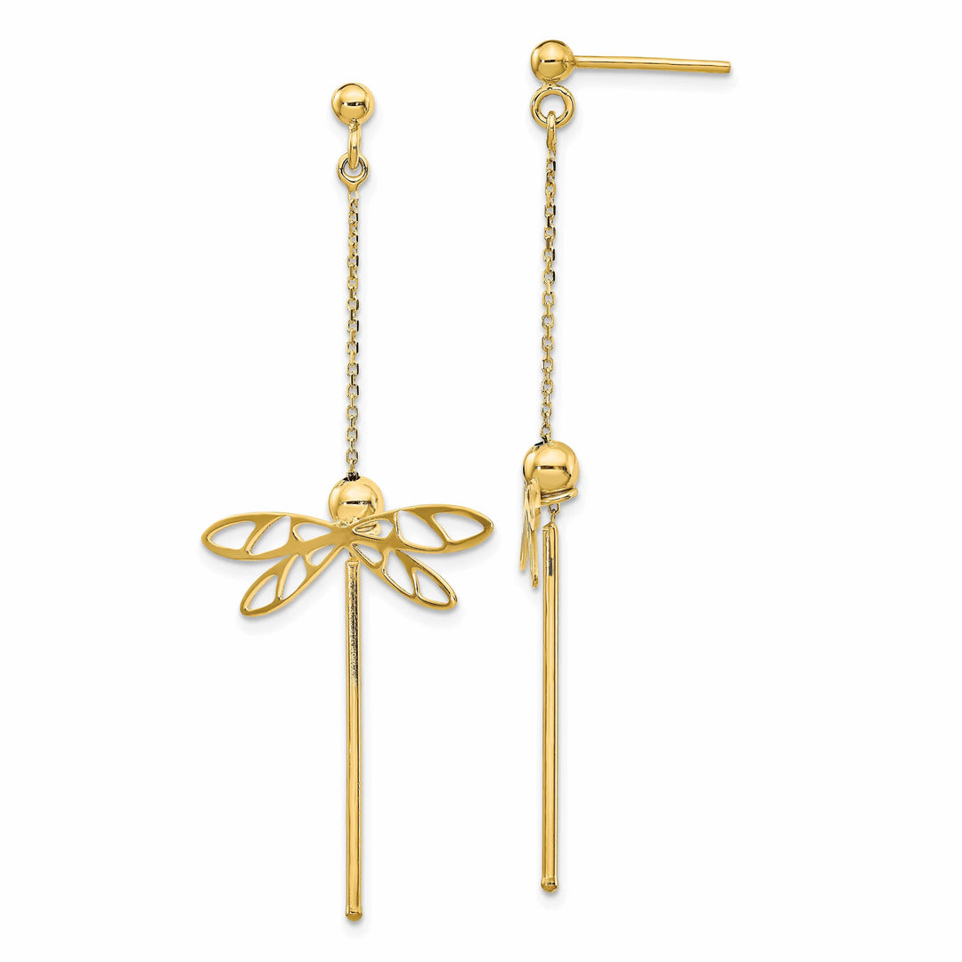 Lovely Rita's Earrings 14k Yellow Gold Dragonfly Post Dangle Earrings