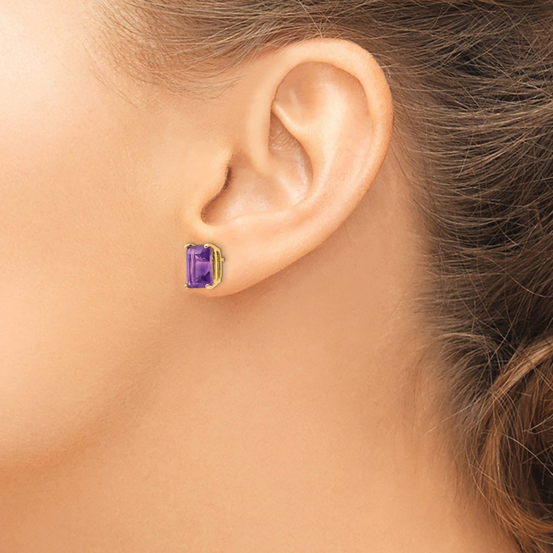 Lovely Rita's Earrings 14k Yellow Gold Emerald Cut Amethyst Earring