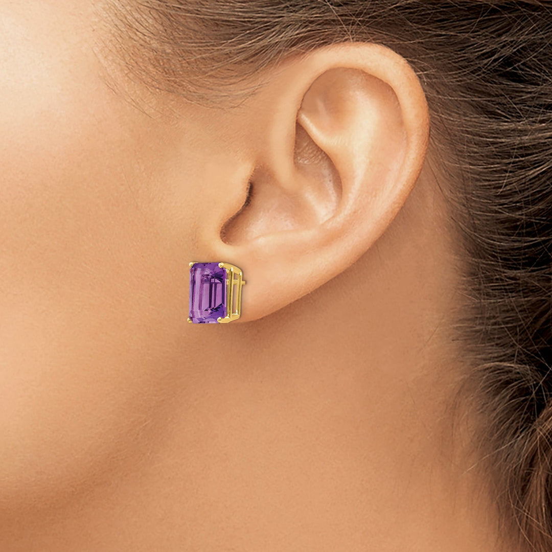 Lovely Rita's Earrings 14k Yellow Gold Emerald Cut Amethyst Earring