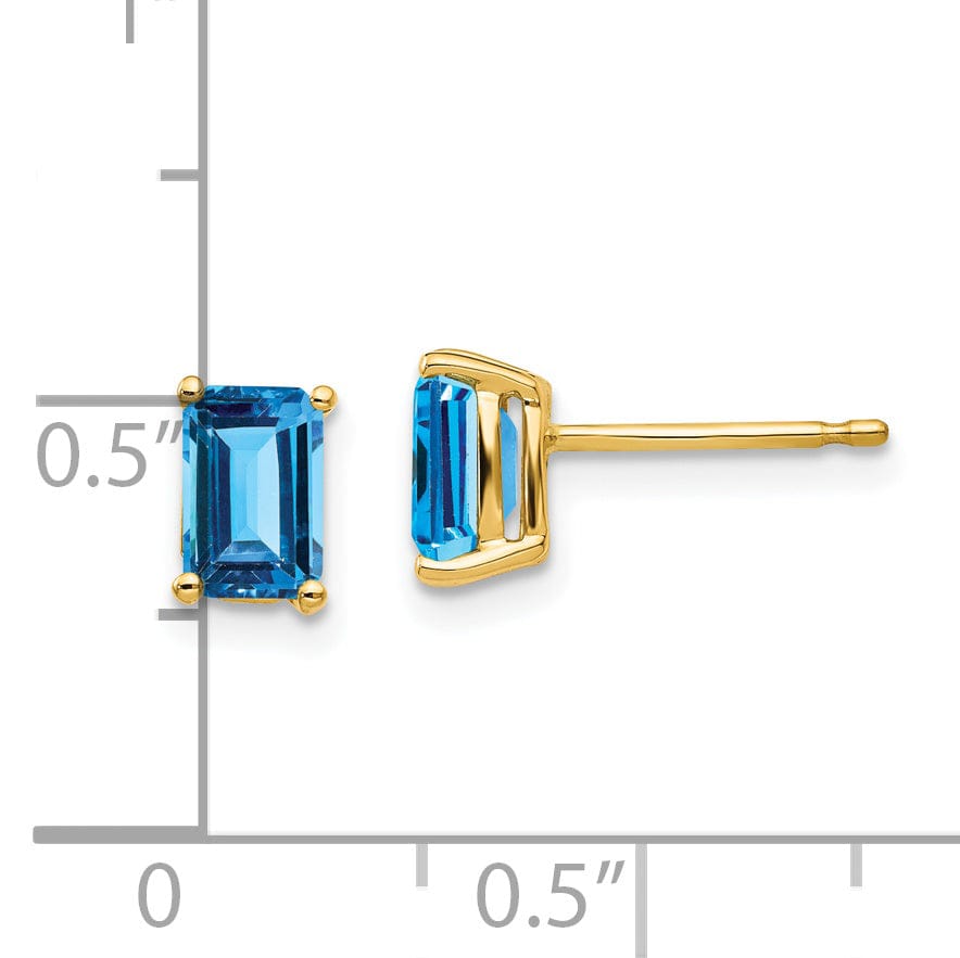 Lovely Rita's Earrings 14k Yellow Gold Emerald Cut Blue Topaz Earring
