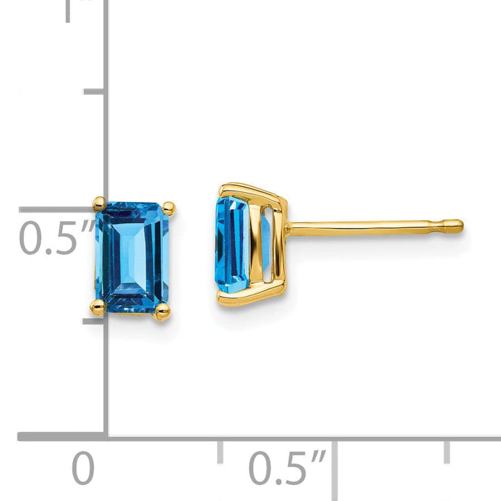 Lovely Rita's Earrings 14k Yellow Gold Emerald Cut Blue Topaz Earring