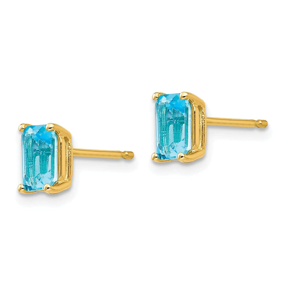 Lovely Rita's Earrings 14k Yellow Gold Emerald Cut Blue Topaz Earring