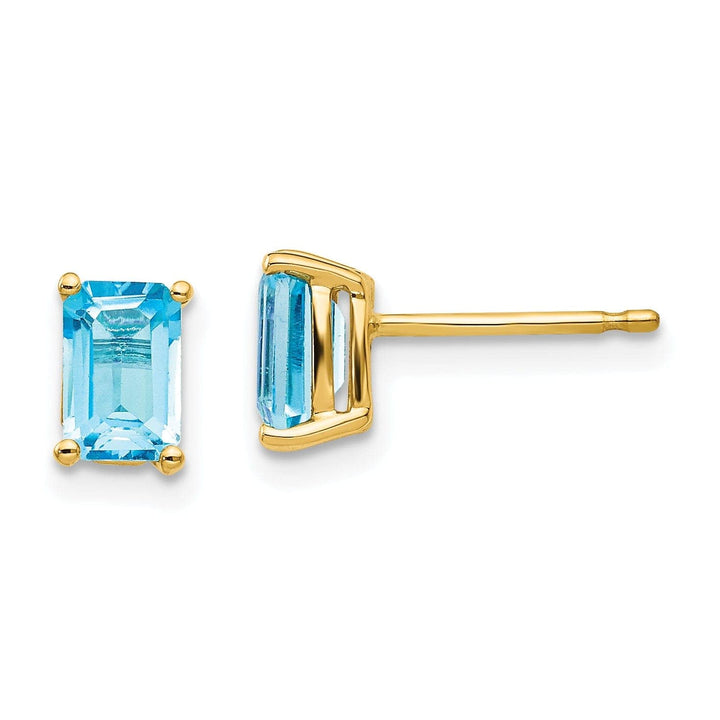 Lovely Rita's Earrings 14k Yellow Gold Emerald Cut Blue Topaz Earring