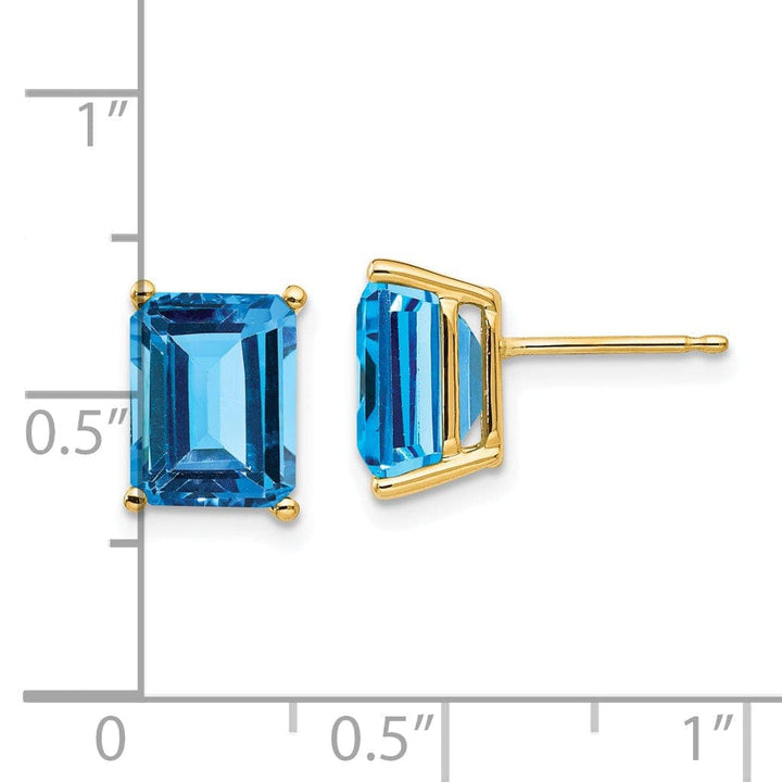Lovely Rita's Earrings 14k Yellow Gold Emerald Cut Blue Topaz Earring