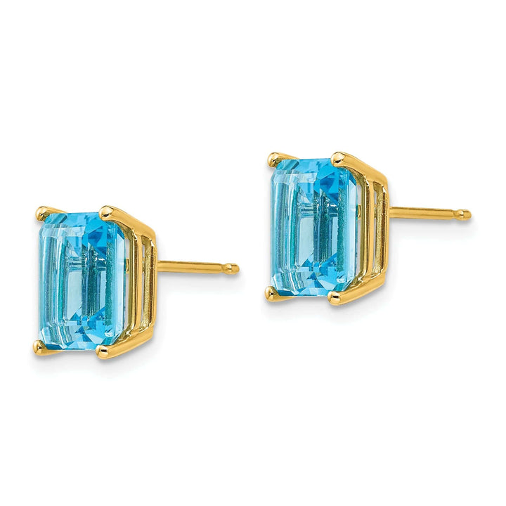 Lovely Rita's Earrings 14k Yellow Gold Emerald Cut Blue Topaz Earring
