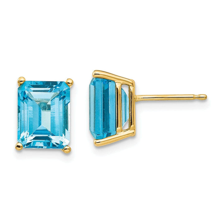 Lovely Rita's Earrings 14k Yellow Gold Emerald Cut Blue Topaz Earring