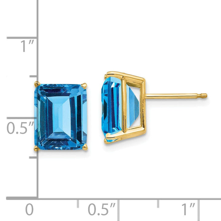 Lovely Rita's Earrings 14k Yellow Gold Emerald Cut Blue Topaz Earring