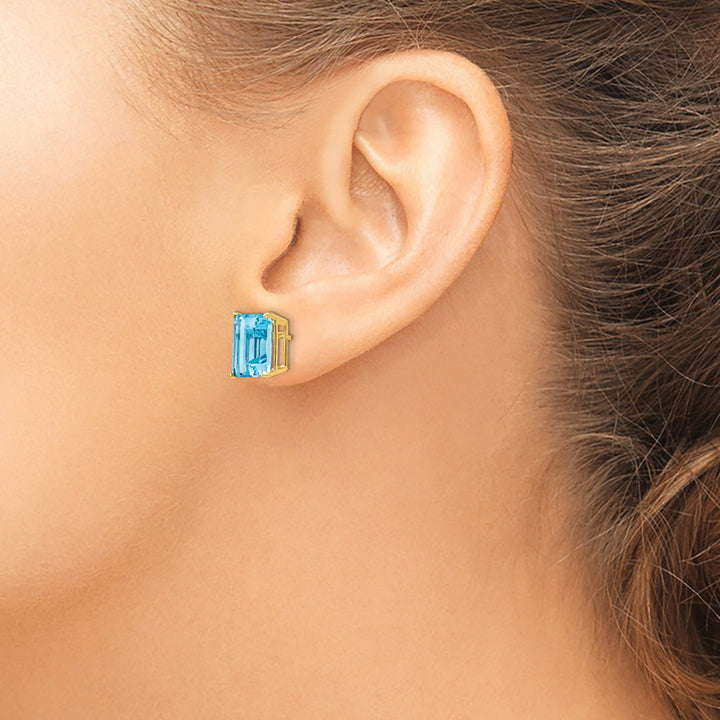 Lovely Rita's Earrings 14k Yellow Gold Emerald Cut Blue Topaz Earring