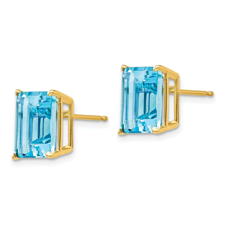 Lovely Rita's Earrings 14k Yellow Gold Emerald Cut Blue Topaz Earring