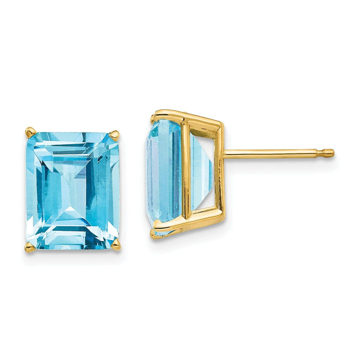 Lovely Rita's Earrings 14k Yellow Gold Emerald Cut Blue Topaz Earring