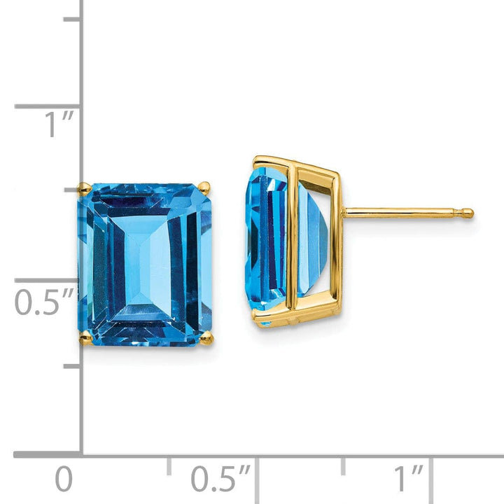 Lovely Rita's Earrings 14k Yellow Gold Emerald Cut Blue Topaz Earring