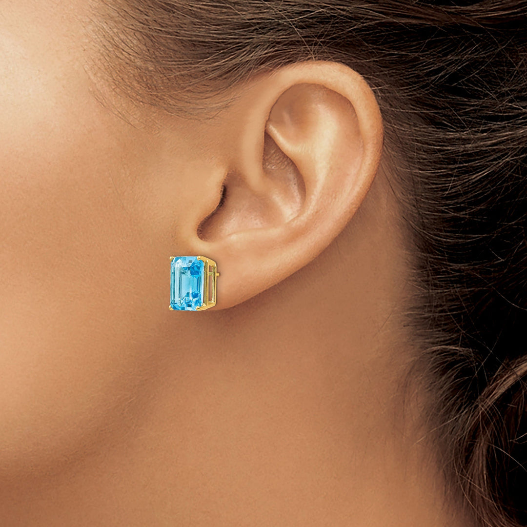Lovely Rita's Earrings 14k Yellow Gold Emerald Cut Blue Topaz Earring
