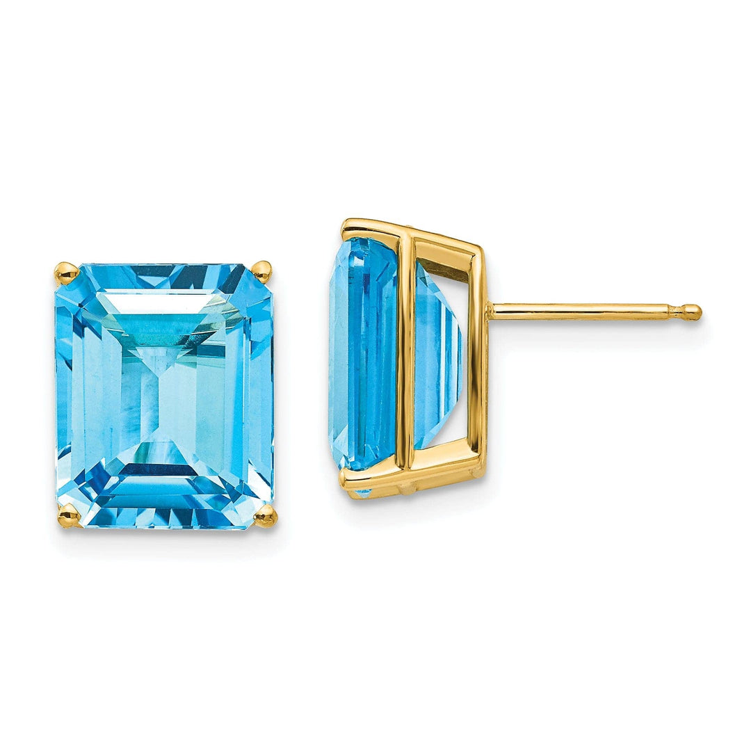 Lovely Rita's Earrings 14k Yellow Gold Emerald Cut Blue Topaz Earring