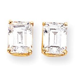 Lovely Rita's Earrings 14k Yellow Gold Emerald Cut Cubic Zirconia Earring