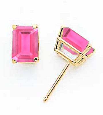 Lovely Rita's Earrings 14k Yellow Gold Emerald Cut Pink Tourmaline Earrin