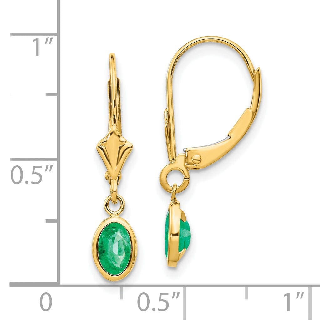 Lovely Rita's Earrings 14k Yellow Gold Emerald Dangle Birthstone Earrings