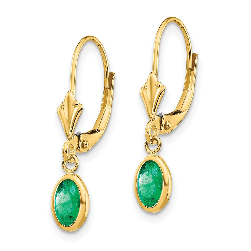 Lovely Rita's Earrings 14k Yellow Gold Emerald Dangle Birthstone Earrings
