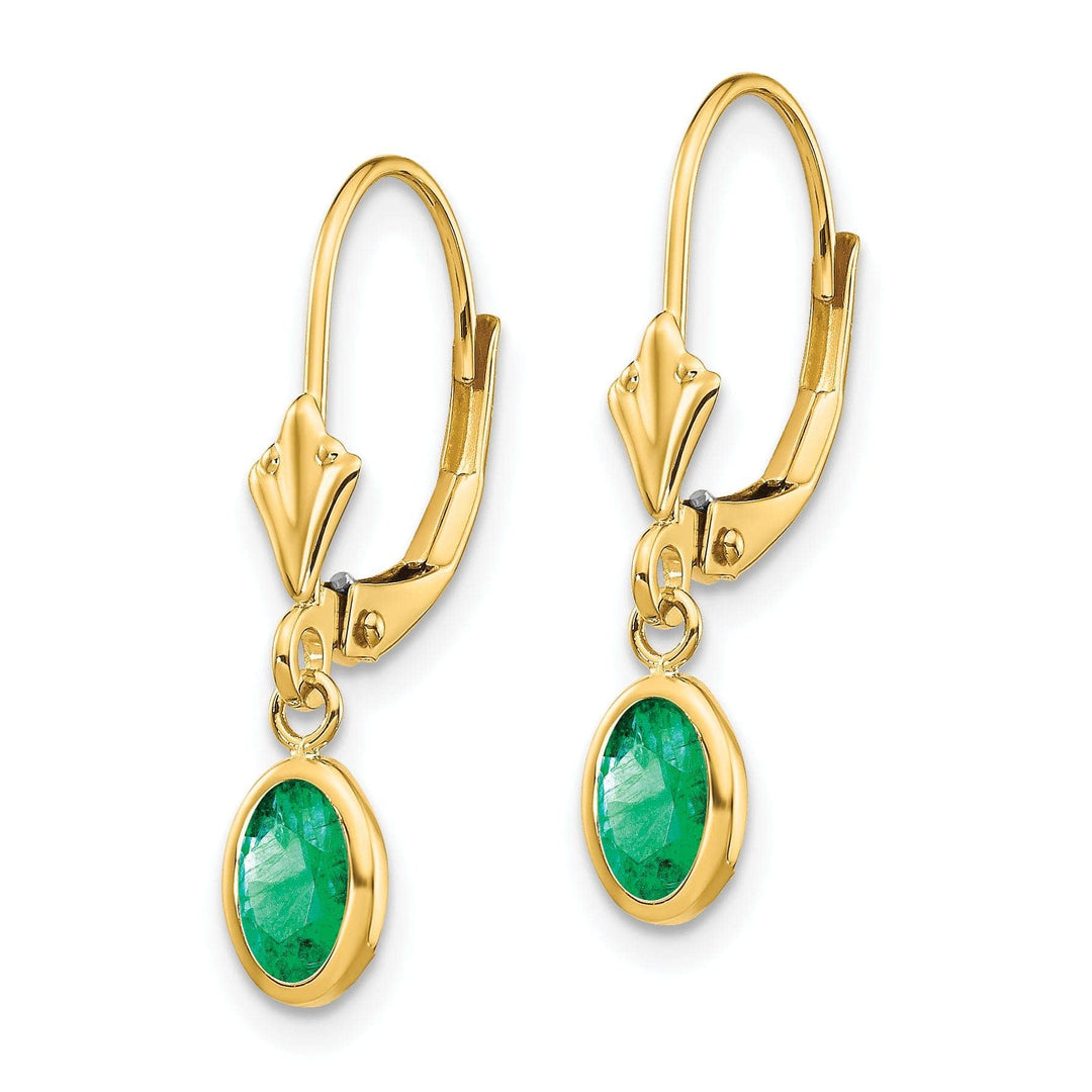 Lovely Rita's Earrings 14k Yellow Gold Emerald Dangle Birthstone Earrings